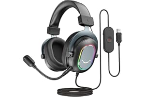 FIFINE Cuffie Gaming PC 7.1 Surround, Cuffie con Microfono per PS4 PS5, Cuffie con Filo con 3 modalità EQ, Auricolare con RGB e cuscinetti auricolari morbidi