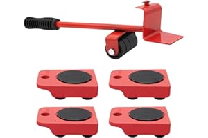 Hioph Heavy Duty Furniture Lifter with 4 Pack Moving Sliders, 360°Rotation Furniture Movers Wheels Set for Moving Heavy Appliance Refrigerator Sofa, 150KG Capacity, Red