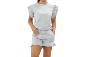BESTITALIANUK Womens Plain Peplum Frill Sleeve Top Shorts Co ord Set New Ladies 2PCS Tracksuit Plus size 8-22 UK