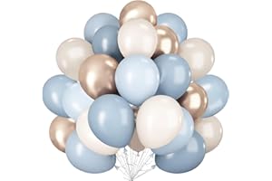 DOOFE Luftballons Blau Beige, 60 Stück Staubig Blaue Gold Latex Luftballons Geburtstag Set, Helium Ballons Staubig Blau Hellblau Champagner Gold Sand Weiss für Geburtstags Hochzeit Taufe Babyparty Deko