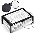 Rubik 3X Large Magnifying Glass with 4 LED Lights & 8X Pocket Magnifier Loupe, Foldable Hands Free Desk Stand Lanyard Neck for A4 Page Reading Sewing Knitting