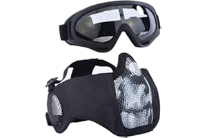 AOUTACC Juego de equipo de protección para airsoft, máscaras de malla de media cara con protección auditiva y juego de gafas para CS/caza/paintball/tiro