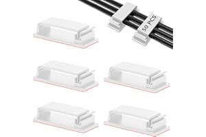 GAODUANLUOLUO 50 Pcs Câble Management, Gestion Clips Câble Adhésifs, Supports de Clips Rangement Câble pour Bureau, Maison, Voiture, TV, PC (Blanc)