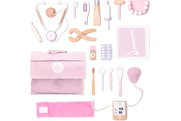 UMU® Malette Docteur Enfant en Bois – Kit Médecin 18 Pièces avec Stéthoscope, Tensiomètre, Accessoires de Dentiste et Plus, Jouet Docteur pour Enfants dès 3 4 5 6 Ans, Jeu d’Imitation Éducatif