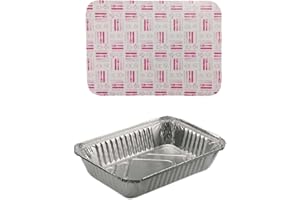 TELEVASO - 100 uds - Envase/recipiente de aluminio rectangular + tapa de cartón - Capacidad 590 ml y tamaño 157x109x33 mm - Bandejas desechables y reciclables, apto para altas temperaturas