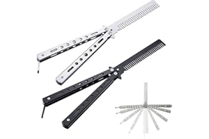 Cutefly Metall Schmetterlings Kamm 2 Stücke - Edelstahl Butterfly Faltbarer Taschenkamm für Männer Styling Haar Barberkamm Haarstyling (Silber/Schwarz)