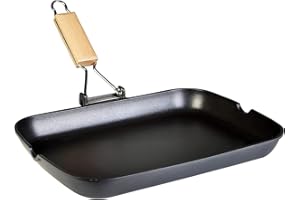 WECOOK! Ecostone Bistecchiera Liscia, Induzione, 34 x 24 cm, Antiaderente ILAG Ecologico senza PFOA, Alluminio Fuso, 5mm di Spessore, Manico in Legno Pieghevole, Vitroceramica, Gas