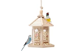 HTYG Alimentador de Aves Silvestres suspendido-comedero de jardín Hexagonal con Techo- dispensador de alimento para pájaros a Prueba de Agua-Alimentador de pájaros for Exteriores Decoración