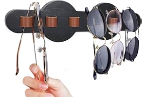 MidingChai Brillenhalter Wand, Brillenaufbewahrung Mehrere Brillen, Sonnenbrillen Organizer, 6 Leder Brillenständer zum Aufhängen, Holzwerk für Hängegläser, Schwarz