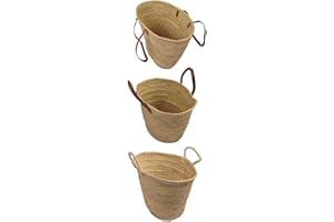 JARDIN202 - Bolso de Mimbre - Cesta de la Compra con Asas - Capazo fibras naturales | 50 x 33 x 33 cm (Asas de cuero cortas)