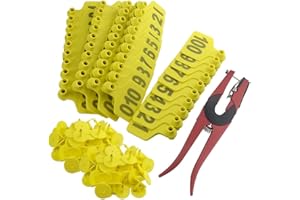 WMYCONGCONG 1-100 Numero di Plastica Bestiame Mucca Bestiame Tag Orecchio Tag Animale Giallo e 1pcs Orecchio Tag Applicatore