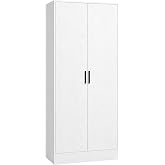 HOMCOM Wardrobe Bedroom Modern Wardrobe Wardrobe 70x37x164cm White | Hanging Bar, Shelves, for Living Room, Entryway