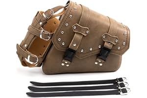 APEBAZY Borse da sella per moto – Marrone, in pelle PU, tasche laterali, triangolari, con grande capacità e porta bottiglie d'acqua, lato destro