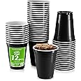 Komonee 12 x Black Cups 16oz 500ml Wide Rimmed Disposable American Superbowl Party Cups USA Adult Novelty Plastic Glass