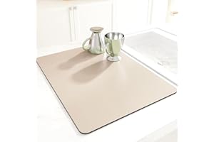 AMOMYDOG Tappetino Scolapiatti, Super Assorbente Tappetini Lavello Cucina, Scolapiatti da Lavello Asciugatura Rapida, Sgocciolatoio per Lavello Antiscivolo per Bancone Cucina (Beige, 30 x 40cm)