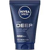 NIVEA MEN Men's Face and Beard Cleansing Gel Deep Dimension 100 ml, Moisturizing, Oil Purifying, Active Carbon, All-Day Refreshment