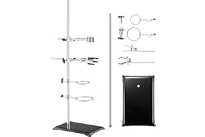 VEVOR Supporto da laboratorio, supporto per storta da laboratorio 2 set, supporto da laboratorio in acciaio Asta da 23,6" e base in ghisa da 8,3" x 5,3", include morsetti per matracci