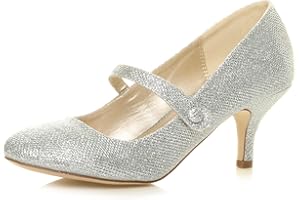 AJVANI Womens Ladies Low mid Heel Mary Jane Strap Work Party Court Shoes Pumps Size