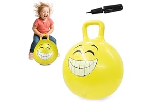 Jamara 460457 piłka do skakania Smile żółta, 450 mm – do 50 kg, wspomaga zmysł równowagi i motoryczne, wytrzymała i łatwa w utrzymaniu