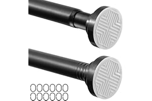 Wusboo Bastone Tenda Doccia Estensibile Senza Forare (72–190 cm), 1 Asta Telescopica a Pressione + 12 Ganci a C, Facile da Installare, Antiscivolo, per Bagno, Finestra, Armadio, Balcone（Nero）