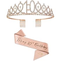 Mikccer Fascia In Oro Rosa Per 10° Compleanno E Diadema Per 10