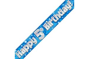 British Ballet® 5th Birthday Banner (2.7m x 13cm) • Holographic Party Decor • Age 5 Foil Pennant • 3 x 90cm Banners • Indoor & Outdoor Use • Blue Birthday Banner for Kids Boys & Girls