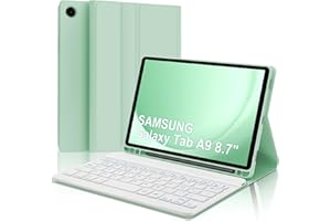 JADEMALL Funda con Teclado para Samsung Galaxy Tab A9 8.7'', Teclado Bluetooth Inalámbrico Desmontable con Funda y Portalápices para Samsung Galaxy Tab A9 8.7 Pulgadas 2023(SM-X110/X115/X117), Verde Claro