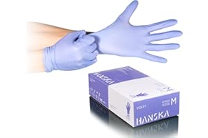 HANSKA 100 Guantes desechables de nitrilo morado, sin polvo, desechables, no estériles, base de goma, aptos para ámbitos médicos, manipulación de alimentos (100, M)