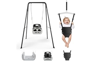 MINENICE 4-in-1 Schaukeln & Baby Türhopser Set für Kleinkinder, Schaukelset für Kinder Faltbarer Metallständer für drinnen und draußen, einfach zu montieren und aufzubewahren (Schwarz)