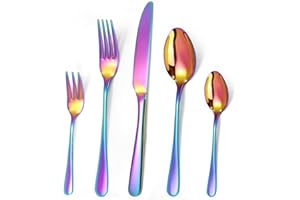 Targzier Regenbogen Besteck Set 6 Personen,Multicolor 30 Stück Hochwertiges Edelstahl Besteck Bunt,Messer,Gabel,Löffel,Bunte Besteck,Spülmaschinenfest (Glänzend Regenbogen Essbesteck)