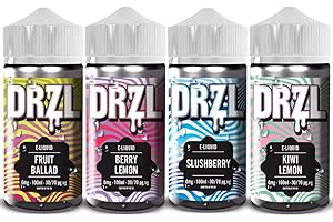 Vape Liquid, 4 x 100ml, Vape Juice, E Cigarette, For Vape Kits, Vape Gifts, Sub Ohm Ecig, No Nicotine, Shortfill, Premium [Fruit Ballad+Slushberry+Berry Lemon+Kiwi Lemon] Flavour E Liquid (By Drzl)