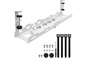 YTACREA Cable Management Bureau sans Perçage, 40-74cm Plateau de Gestion des Câbles sous Le Bureau Rétractable, Range Cable Bureau Organisateur de Cable, Blanc