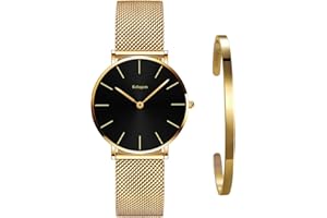 Kubagom Reloj de Cuarzo Pulsera para Mujer Banda Malla Acero Inoxidable Ultra Delgado