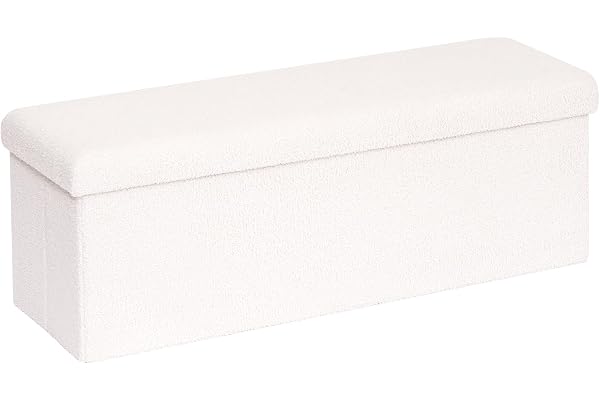 Bonlife Förvaringspouf, liten låda, fotstöd, vikbart, för entré, vardagsrum och sovrum, vitt, 110 x 38 x 38 cm
