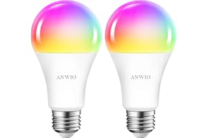 ANWIO 2x 12W Bombillas Inteligentes LED E27 RGB WiFi y Bluetooth, A70 Equivalente a 100W, 1521 Lúmenes, Funciona con Alexa, Google Home y Smart Life