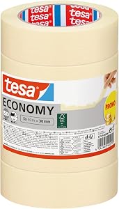 tesa Malerband ECONOMY - 5er-Pack - 50 m x 30 mm | Abdeckband zum Abkleben bei Malerarbeiten - lösungsmittelfrei und bis