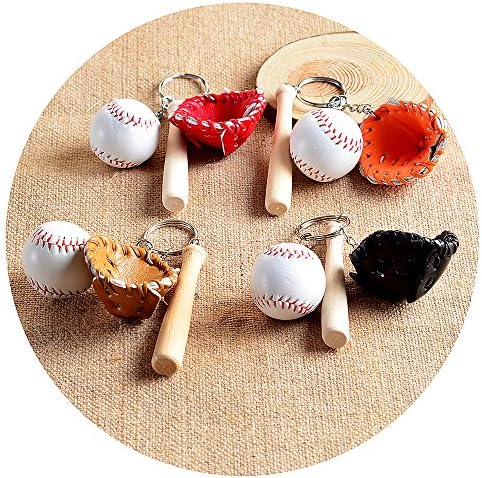 MINBEI 4 pieces Keyrings &amp; Keychains for Men Women Cute Ball Baseball, Bowling, Table tennis, Badminton, Volleyball, Softball, Soccer, Golf (Baseball*4 pcs)