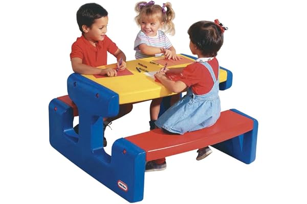 Little Tikes Grande Table de Pique-nique - Jusqu'à 6 places - Pour les Devoirs, les Projets & le Jeu - Couleurs Primaires
