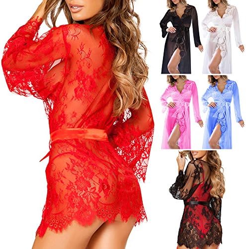Wocharm Womens Sexy Elegant Lace Robe Nightwear Night Dressing Perspective Robe