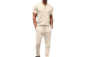 MSIYOW Chándal Deportivo para Hombre Camiseta de Manga Corta con Cremallera y Pantalones Largos Conjunto Deportivo Hombre Verano