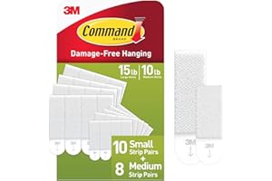 Command Zestaw pasków do zawieszania obrazów, bez uszkodzeń, wiszące wieszaki na obrazy, bez narzędzi, paski ścienne do pomieszczeń mieszkalnych, białe, 10 małych par i 8 średnich par (36 pasków)