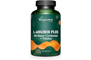 ‎VEGAVERO L-Arginin Plus Vegavero® | 180 Kapseln | mit Maca, Cordyceps, Tribulus, Zink | für aktive Männer | Hochdosiert | Vegan & Ohne Zusätze