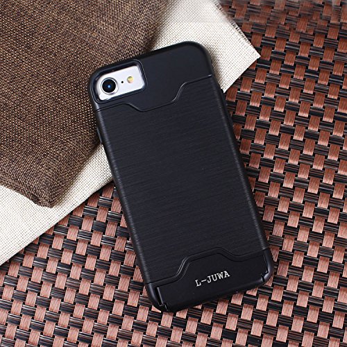 iPhone 6/6s Case, L-JUWA [Card Slot Holder][KickStand] Shockproof Slim Fit Dual Layer Hybrid Protection Case Cover for Apple iPhone 6/6s (Black)