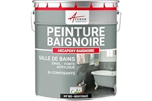 ARCANE INDUSTRIES Peinture BAIGNOIRE LAVABO : Résine Salle de Bain pour Baignoire émail, acrylique et fonte - 1 kg (jusqu'à 3 m² en 2 couches) Noir foncé RAL 9005