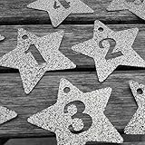  24 Adventskalender Zahlen Anhänger Adventskalenderzahlen Sterne GLITTER SILBER zum Anhängen Adventskalender-Zahlen 1-24 Countdown-Adventskalender AniPolDesign made in Germany
