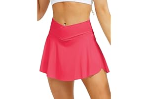 HAWILAND Gonna da tennis da donna – Gonna da crossover a vita con scollo a V e tasche, gonna da golf per ciclismo, escursionismo, corsa