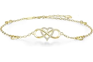 BlingGem Fußkettchen für Frauen Silber Unendlichkeit Herz Rose Gold Fußkette Sommer Runde Cubic Zirconia Damen Geschenk zum Geburtstag Jahrestag 27.5cm