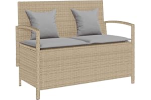 ‎VIDAXL vidaXL Gartenbank mit Stauraum und Kissen Beige Poly Rattan, Gartenbank, Parkbank, Outdoor-Bank, Sitzbank, Terrassenbank, Außenbank, Gartenmöbel