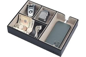 J JACKCUBE DESIGN Valet Tray Multi Leather, Desk or Dresser Organiser, Catch-all for Keys, Phone, Wallet, Coin, Jewellery and Nightstand(Black, 27 x 18.3 x 4.8 cm) - MK233A
