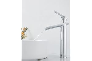 SJQKA Miscelatore Cascata Lavabo Nero, Rubinetto Alto Lavabo Bagno,rubinetto Bagno Lavabo Cascata Miscelatore Ottone (Cromata)